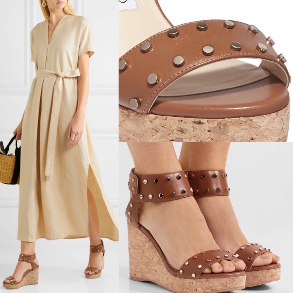Jimmy Choo “Nelly” Ankle Strap Studded Wedges Eu36 Us6 $695